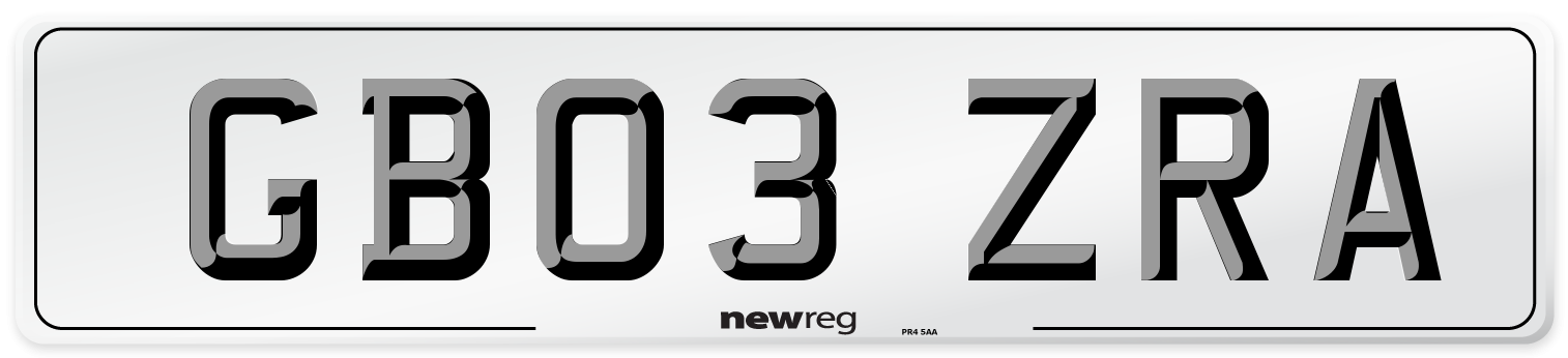 GB03 ZRA Number Plate from New Reg